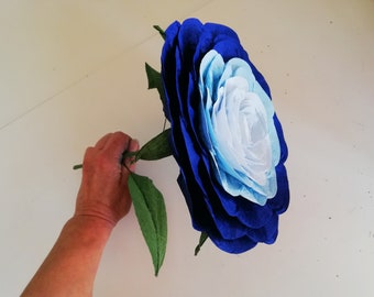 Royal Blue Navy, Bridal bouquet, Large Crepe paper Flower Rose glamelia wand cobalt Baby shower table decor wedding bridesmaids bouque girls
