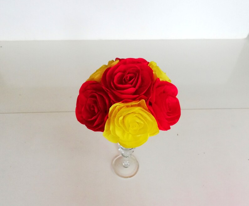 beauty and the beast wedding, Centerpieces, yellow red blue Paper flowers table decor bridal Shower Baby Shower Bouquet Belle Birthday Party image 7