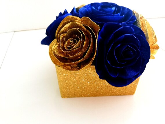 Centerpieces Gold Royal Boy Prince Navy Baby Blue Paper flowers table bridal Baby Shower decor Bouquet cobalt wedding beach Party baptism Il_570xn