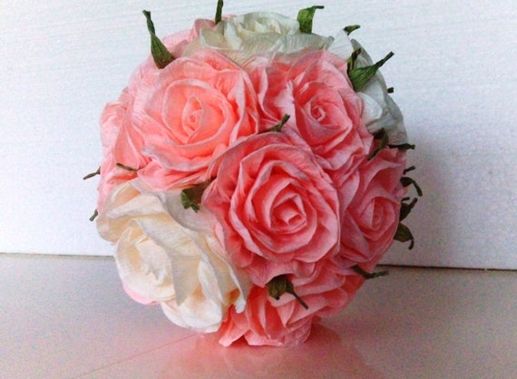 Centerpieces decor, crepe paper flower, flower ball, kissing ball, peach coral Wedding, hanging ball, flower girl baby shower, Bridal shower Il_570xn