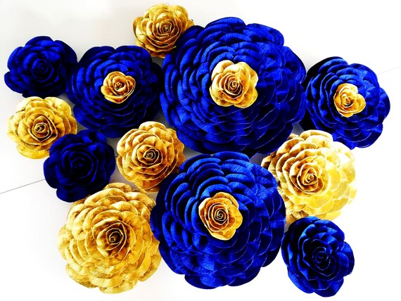 Royal Blue Gold Navy Prince Boy Large Paper Flowers Wall Decor Cobalt Baptism Baby Shower Little Bridal Backdrop Wedding Birthday Party Eid