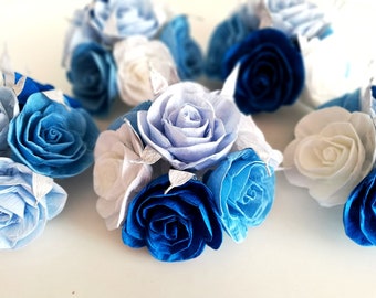 Royal Prince Boy Navy Blue Centerpieces, Paper Flowers Table decor bouquet, Turquoise, wedding beach Party bridal Baby Shower baptism little