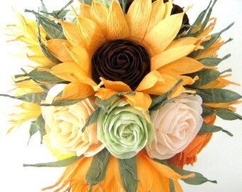 Centerpieces Sunflower Wedding decor bouquet Rustic crepe paper flowers roses baby shower Rustic Table decoration birtday party Eco-friendly