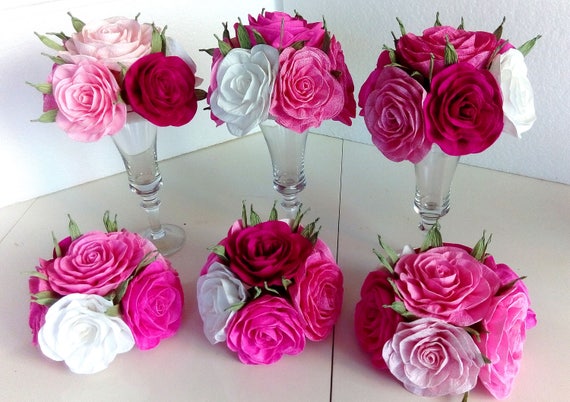 Centerpieces Set Of 3 Pink Paper Flowers Girls Birthday Cake Etsy