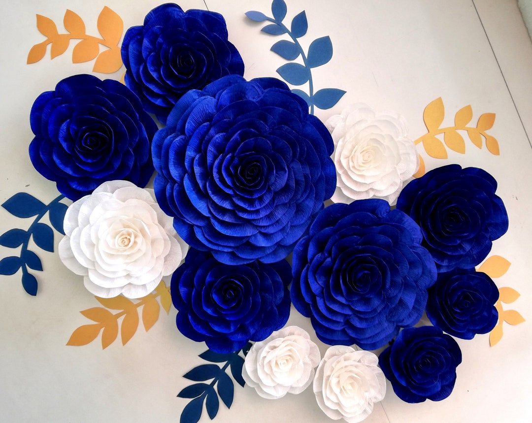 12 Large Crepe Paper Flowers Wall Decor, Any Colors, Wedding Blue Photo