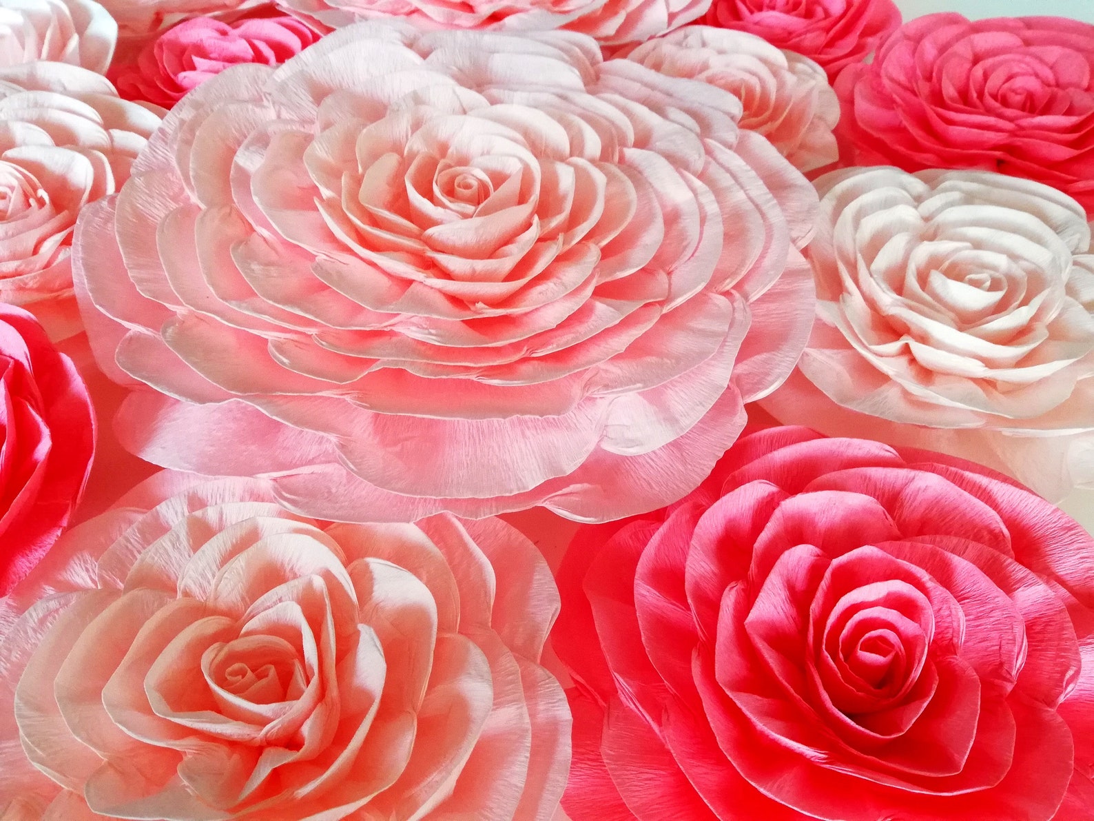 12 large paper flowers Wall decor coral peach pink bridal baby Etsy