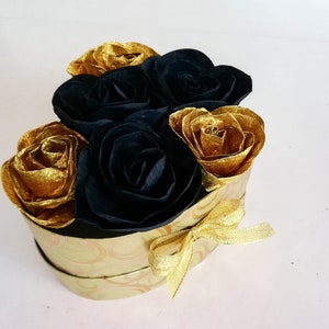 Centerpieces, black gold paper Flowers Roses in box, Birthday gifts for her Mothers Day Table decor wedding Party bridal Shower gatsby prom image 2