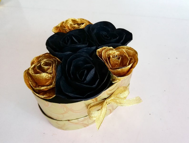 Centerpieces, black gold paper Flowers Roses in box, Birthday gifts for her Mothers Day Table decor wedding Party bridal Shower gatsby prom image 2