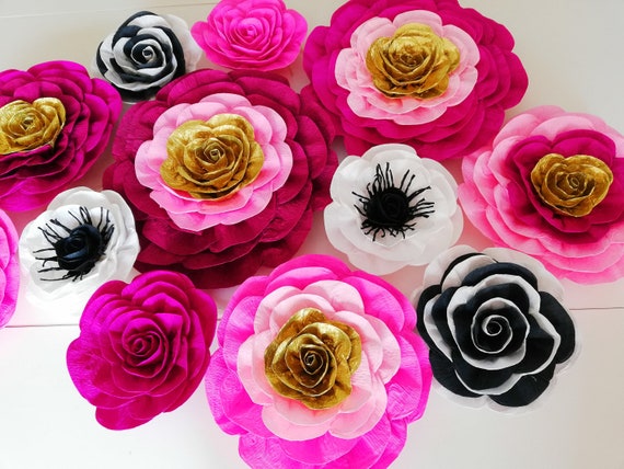 Kate Large Paper Flowers Wall decor pink gold party Spade bridal Shower baby Shower Photo backdrop Wedding birthday party Nursery decoration Il_570xn