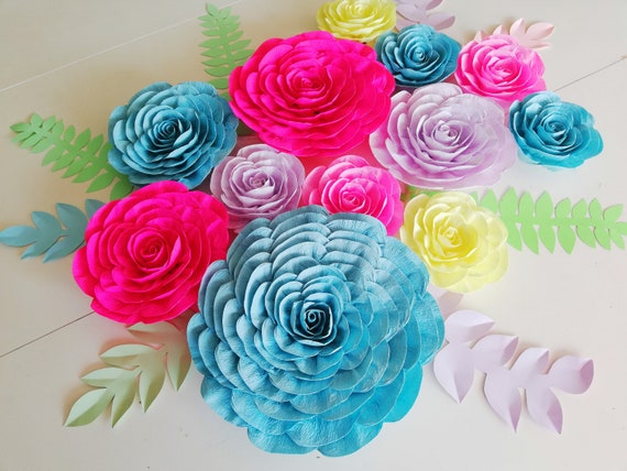 12 Large Paper Flowers Wall decor crepe any colors Wedding Photo backdrop communion baptism bridal baby shower flowers birthday party decor