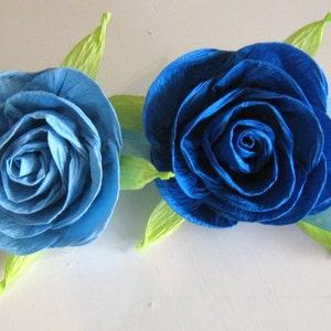 guest pin, corsage, navy Royal blue Bridesmaid bridal, boy Baby Shower, baptism sea beach wedding mother cuff bracelet crepe paper flower image 1