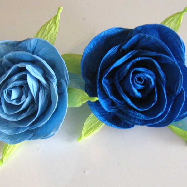 guest pin, corsage, navy Royal blue   Bridesmaid bridal, boy Baby Shower, baptism sea beach wedding mother cuff bracelet crepe paper flower