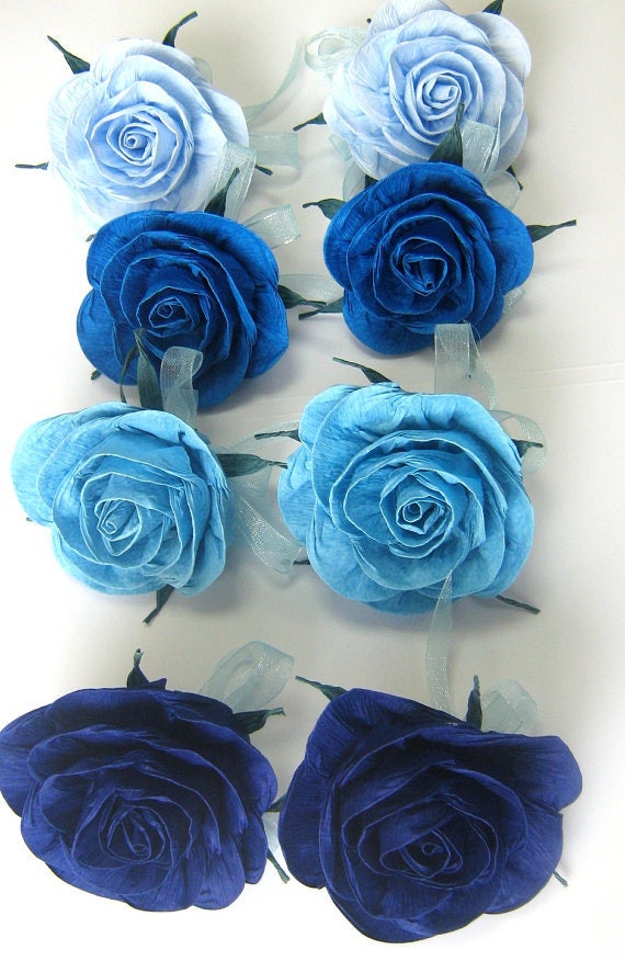 12 crepe paper flowers Cupcake Toppers Navy cobalt blue Royal Prince Birthday beauty beast Wedding table decor beach baptism boy baby shower Il_570xn