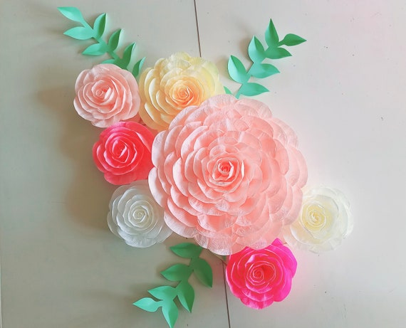 Large Paper Flowers, Wall decor, Wedding Photo backdrop, crepe Flowers, communion, baptism, bridal baby shower, arch flowers, birthday party Il_570xn