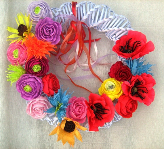 Crepe Paper Flower Wreath Wedding Mexican Fiesta Easter Etsy