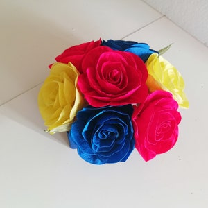 beauty and the beast wedding, Centerpieces, yellow red blue Paper flowers table decor bridal Shower Baby Shower Bouquet Belle Birthday Party image 4