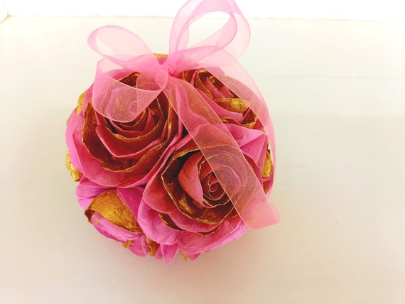 paper flowers kissing ball, pink gold, kate bridal shower spade, princess birthday, roses wedding, flower girl. girl baby shower CENTERPIECE Il_570xn