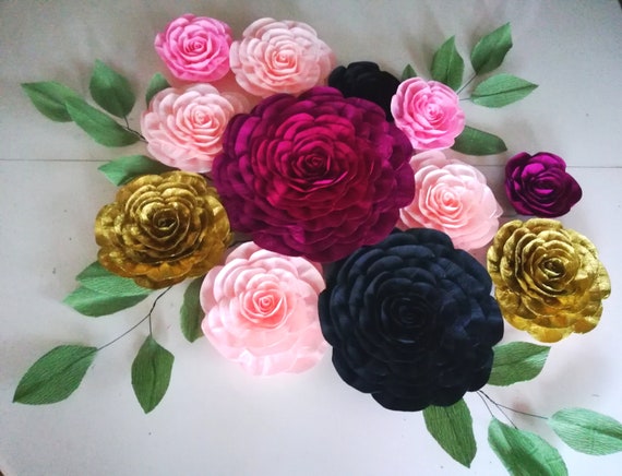 burgundy marsala gold black Large paper flowers Wall decor Nursery, Wedding backdrop, kate bridal baby shower, birthday party decor Nursery Il_570xn