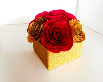 Centerpieces decor red gold, paper Flowers Roses in box woman Birthday gifts for her Mother’s Day red wedding decor Party bridal Baby Shower