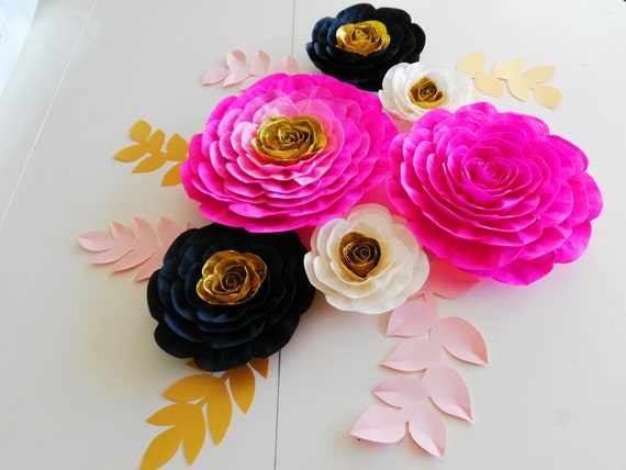 Large paper flowers wall Decor nursery black white gold pink victoria bridal kate shower baby shower paris wedding bakdrop Birthday Il_570xn