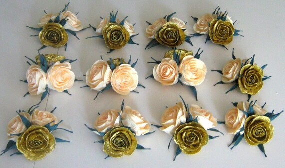 Centerpiece Wedding decor crepe paper flower table decoration Gold white beige, bridal baby shower, vintage party gatsby baptism Christening Il_570xn
