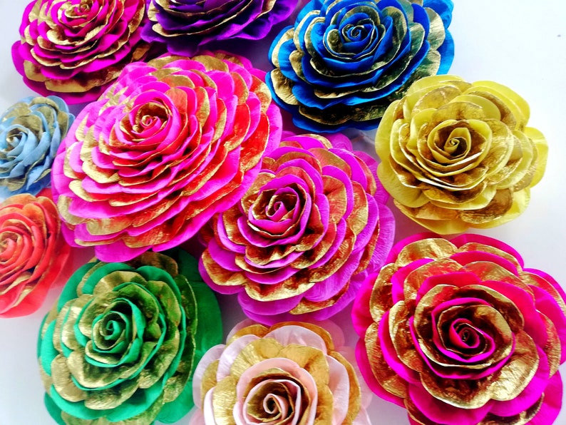 10 Paper Flowers Table Decor Mehndi Backdrop Royal Red Gold Etsy