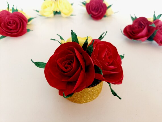 beauty and the beast wedding Centerpieces yellow red blue Paper flowers table decor bridal Shower Baby Shower Bouquet Belle Birthday Party Il_570xn