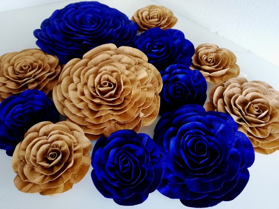 Royal Blue Navy Boy 12 Large Paper Flowers Wall Decor Charro Etsy