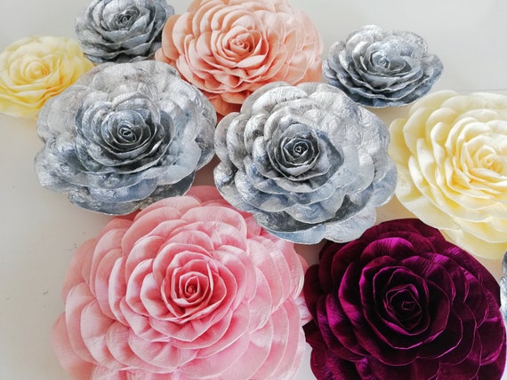 large paper flowers wall decor, Crepe Paper flowers, Weddings Decoration,  Party Home Decor DIY Projectsany, any colors by flower4you