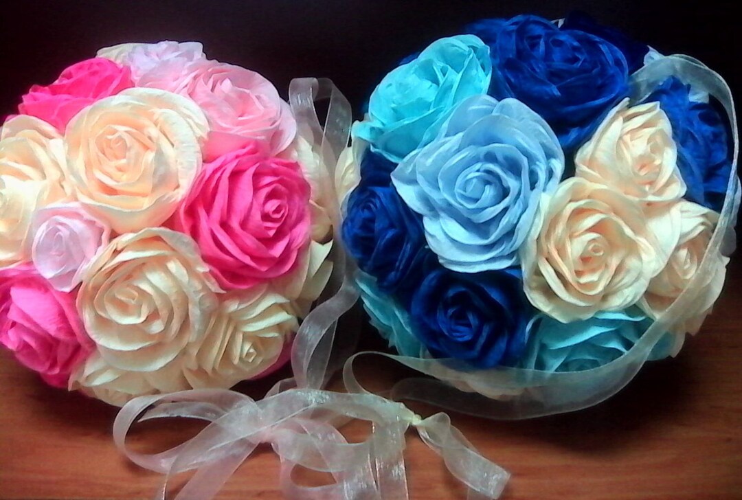 Crepe Paper Flowers, Kissing Ball. Wedding Royal Blue Navy, Prince