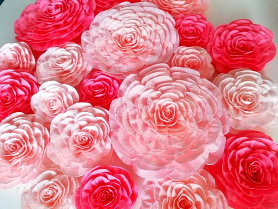 12 large paper flowers Wall decor coral peach pink bridal baby shower Nursery Decor Photo backdrop Candy Table Wedding birthday Il_570xn