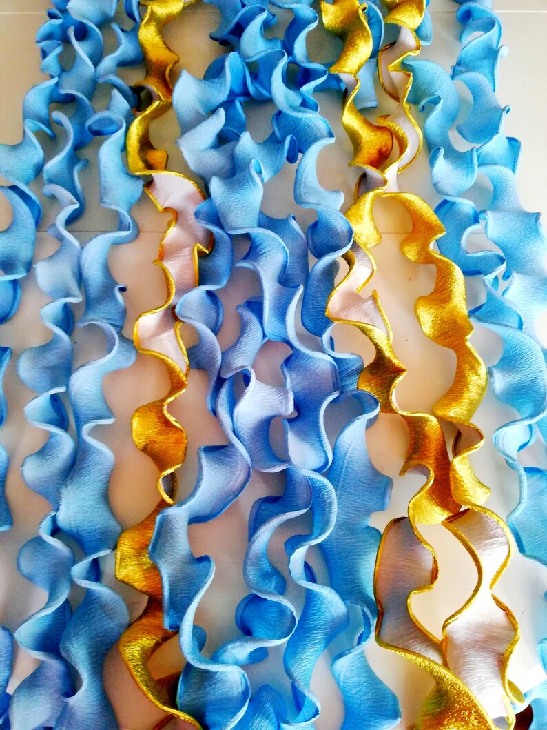 12 Royal Blue Gold Crepe Paper Garlands Wall Decor Curtain Etsy