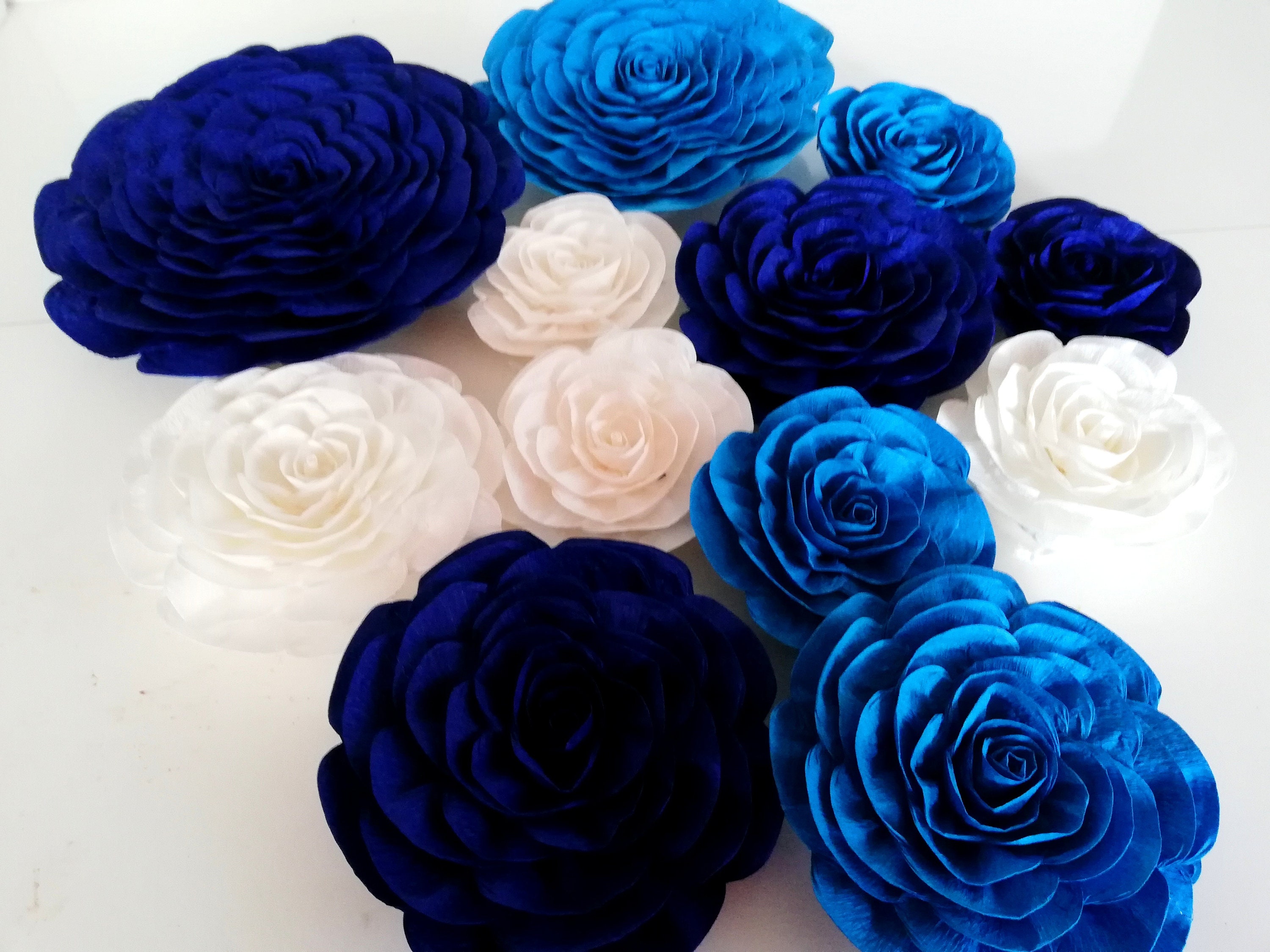 12 Royal blue Navy large paper flowers wall decorations boy Etsy