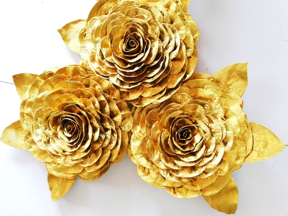 gold large paper flowers Wall decor nursery, Graduation prom party decor, charro baptism, women birthday backdrop, flower wall backdrop Il_570xn
