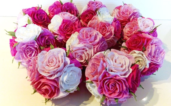 Centerpiece paper Flower Girls, table bouquet, Blush hot Pink coral kissing ball Wedding table decoration decor baby shower Girls Flower Il_570xn