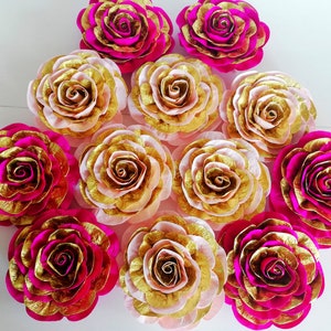 10 large paper flower wall decor mehndi backdrop Royal gold baby shower moroccan arabian nights sangeet Indian Wedding Hindu Bollywood Party image 8