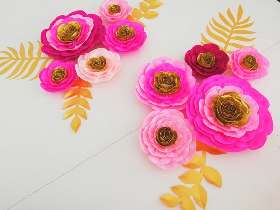 Pink Gold Blush Large Paper Flowers Wall Decor Nursery girl kate bridal spade baby Shower Princess Photo Backdrop Wedding sweet 16 giant Il_570xn