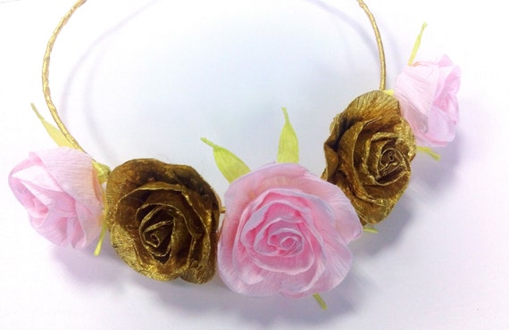 gold Pink, bridal Shower kate party decoration, Crown Flower, Girls Baby Shower, Wreath Festival Floral Crown, Halo Hair Girl first birthday Il_570xn