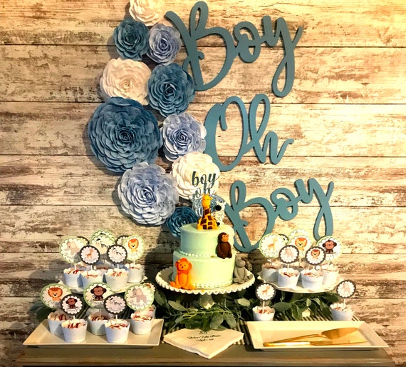 10 large paper flowers royal Prince baby blue boy white Wall bridal shower communion Nautical backdrop Wedding birthday party Nursery giant Il_570xn