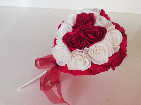 Centerpieces beauty the beast Wedding bouquet Alice Wonderland Painted roses red paper Flowers Love heart anniversary decor heart Birthday Il_570xn