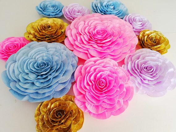 12 Encanto birthday, large Paper flowers Wall decor, Pink blue lavender Gold, Unicorn, Baby shower, party decoration Bridal shower backdrop Il_570xn