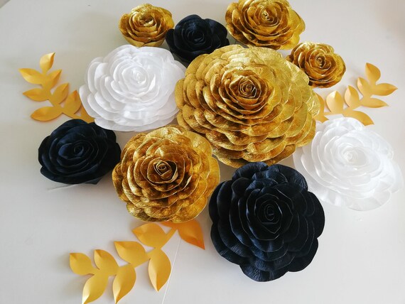 Oro nero bianco, fiori di carta crespa decorazione da parete, grandi fiori  di carta rose, eid baby shower da sposa, dolce 16 Gatsby, oro nero  compleanno -  Italia