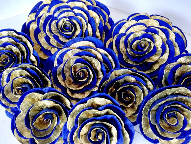 Navy Royal Gold Cobalt Blue Paper Flowers Wall Decoration Etsy