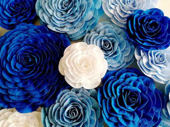 12 grandes fleurs en papier Décoration murale, Prince bleu royal