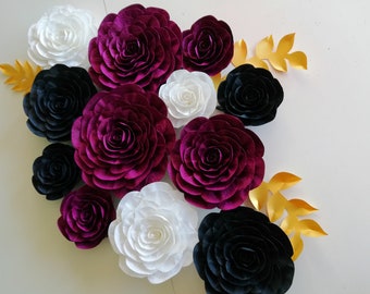 large Paper Flowers, Wall decor, Burgundy Marsala Pink black Gold, Wedding Photo Backdrops, Bridal Baby Shower  birthday party wall Decor,