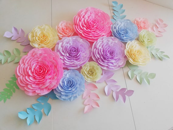12 Large Paper Flowers Wall decor crepe any colors Wedding Photo backdrop communion baptism bridal baby shower flowers birthday party decor