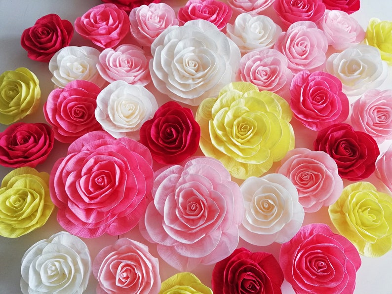 12 Large Paper Flowers Wall Decor Girl Baby Shower Rubber Etsy