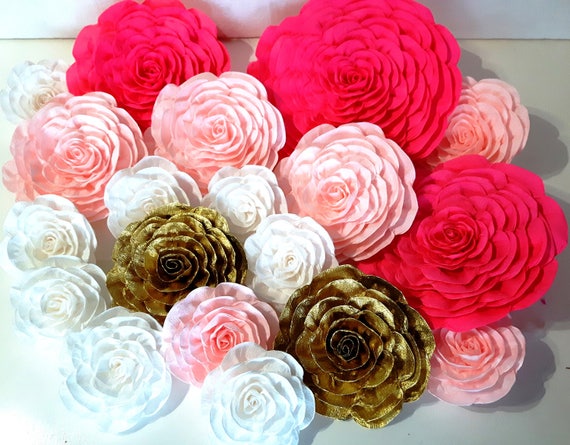 large Paper Flowers Wall decor Decorations Kate party Spade White Gold Pink Sweet 16 Birthday Bridal Girls Baby Shower bakdrop Nursery wall Il_570xn