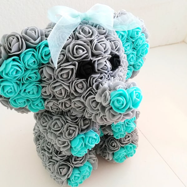 Rose Bear elephant Flower, elephant boy Baby shower Chevron Mint Grey Girl, Gift for girlfriend, Gift for Teen Birthday quinceanera elephant