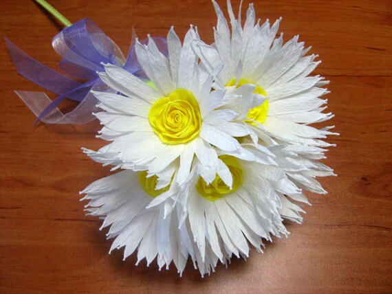 rustic Wedding bridal Bouquet, crepe paper flower, gerbera daisy, bridesmaids bouquet, baby shower decor, girls communion, bouquet daisies Il_570xn